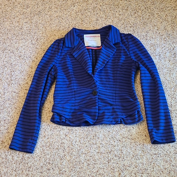 Cartonnier for Anthro, knit striped black & blue tailored, fitted blazer - Picture 11 of 16